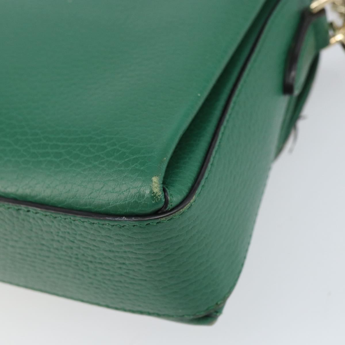 GUCCI Interlocking G Chain Shoulder Bag Leather Green Gold 607720 Auth 158806