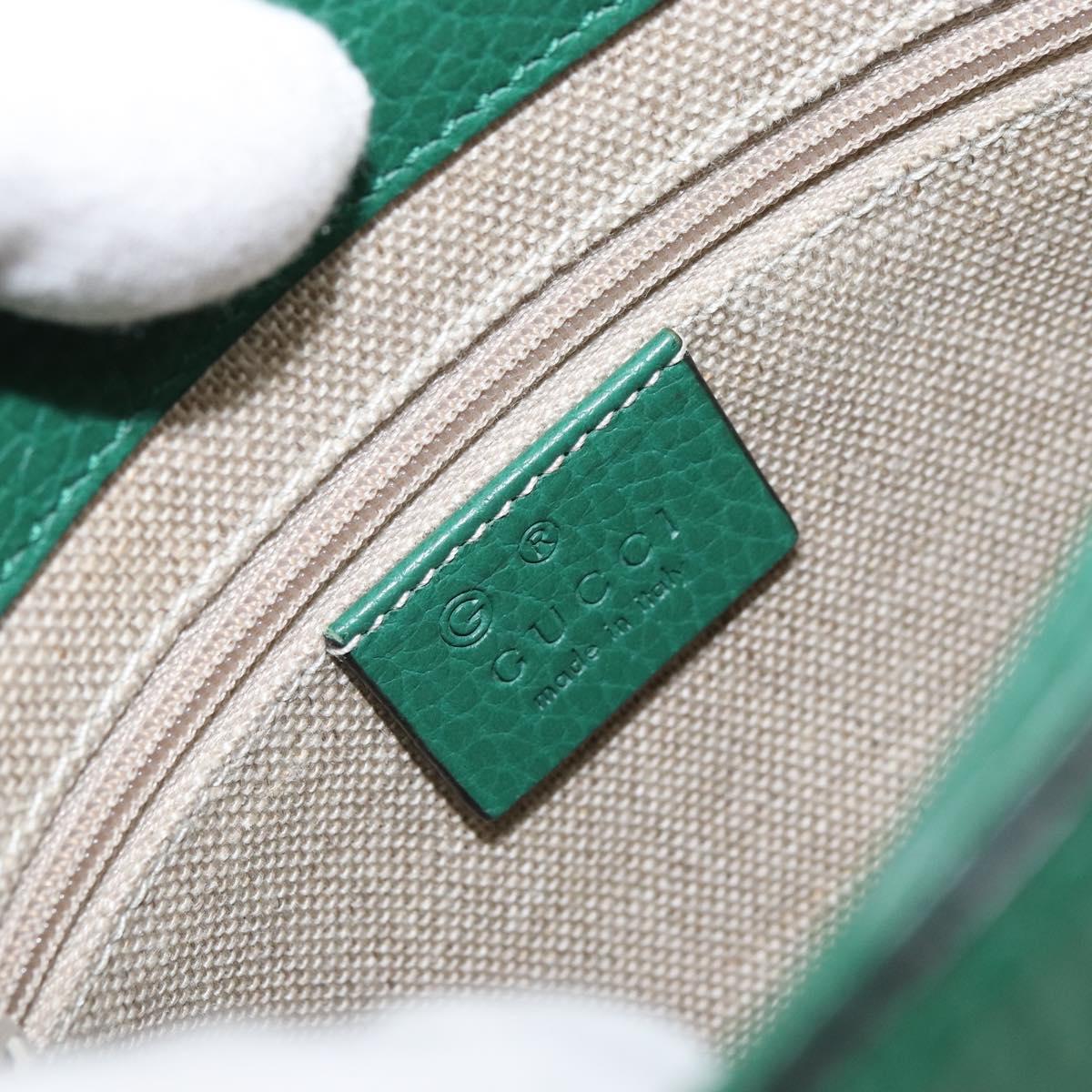 GUCCI Interlocking G Chain Shoulder Bag Leather Green Gold 607720 Auth 158806