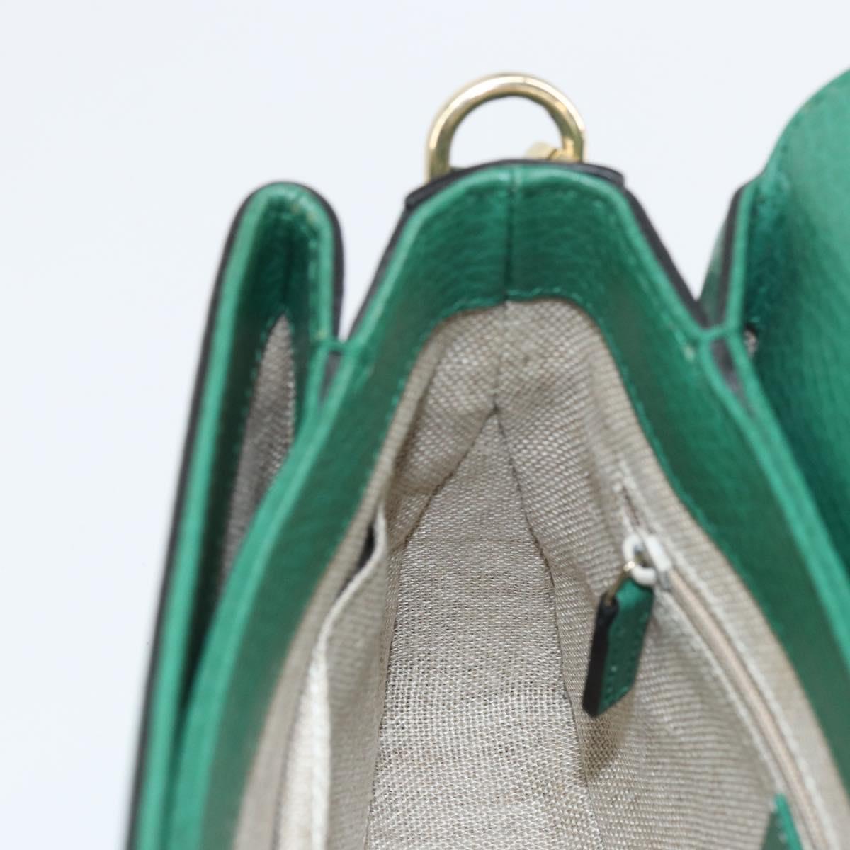 GUCCI Interlocking G Chain Shoulder Bag Leather Green Gold 607720 Auth 158806