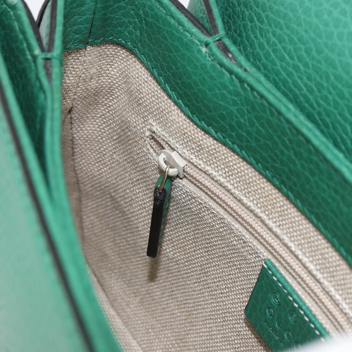 GUCCI Interlocking G Chain Shoulder Bag Leather Green Gold 607720 Auth 158806