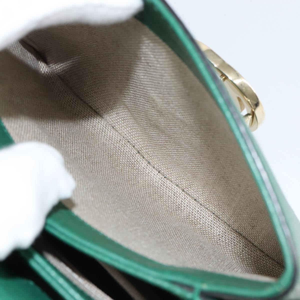 GUCCI Interlocking G Chain Shoulder Bag Leather Green Gold 607720 Auth 158806