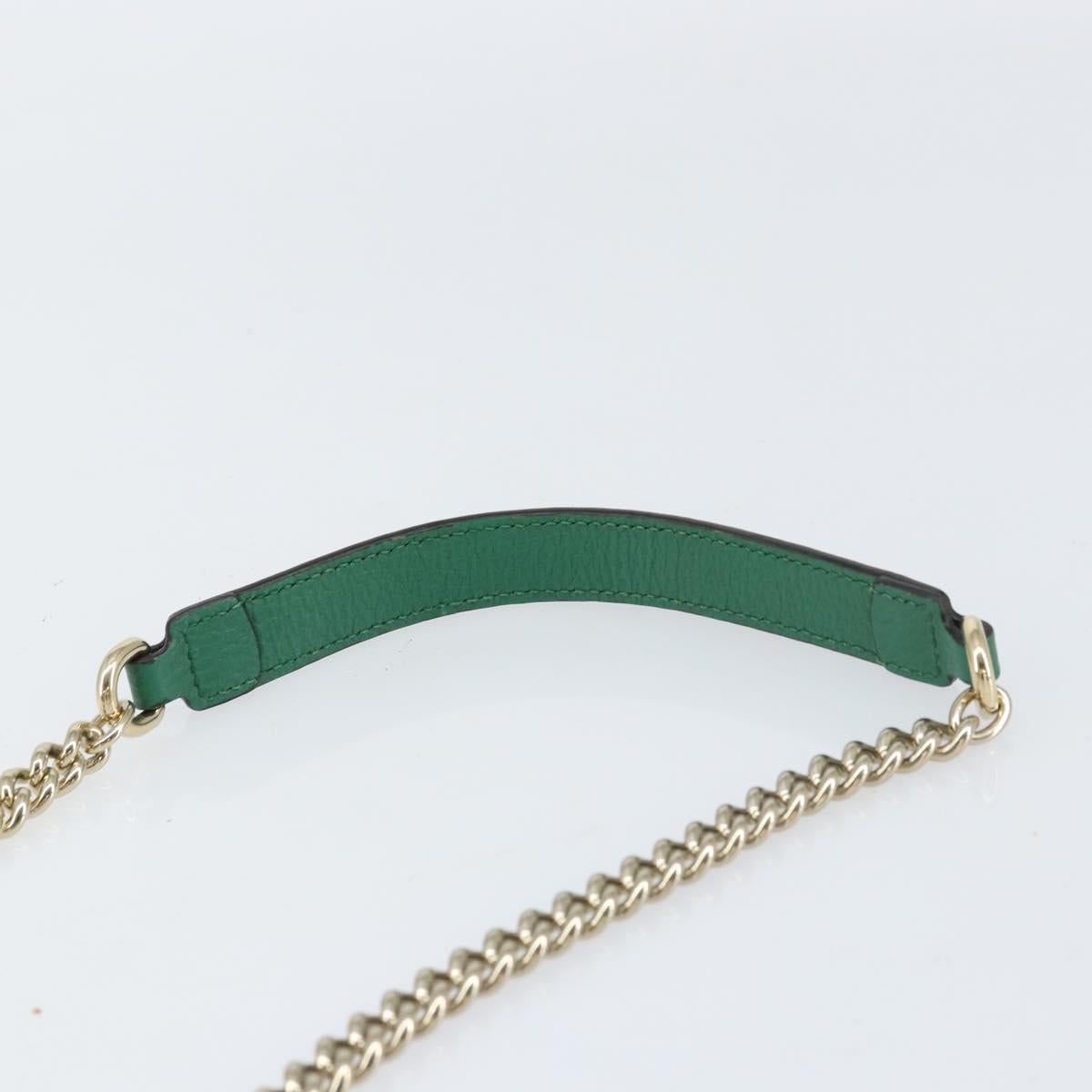 GUCCI Interlocking G Chain Shoulder Bag Leather Green Gold 607720 Auth 158806