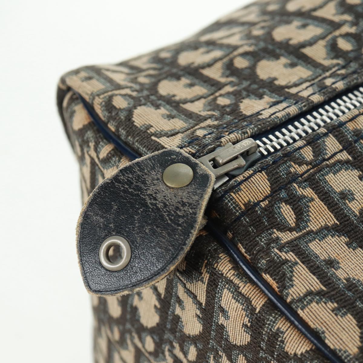 Christian Dior Trotter Canvas Boston Bag Navy Silver Auth 158811