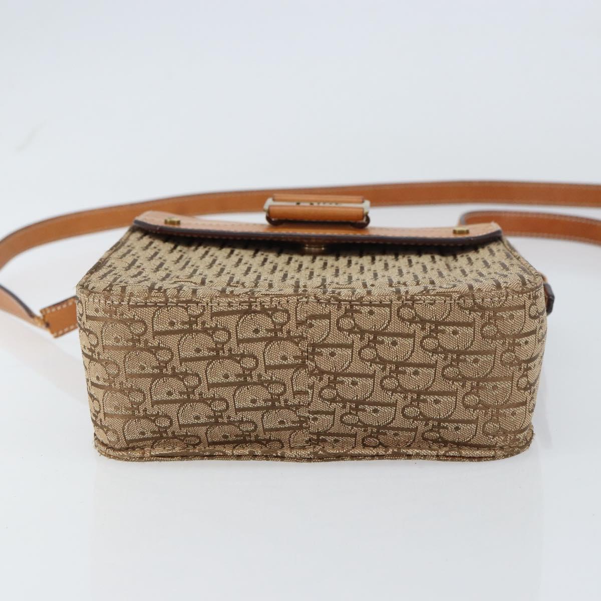 Christian Dior Trotter Canvas Shoulder Bag Brown Gold Auth 158816