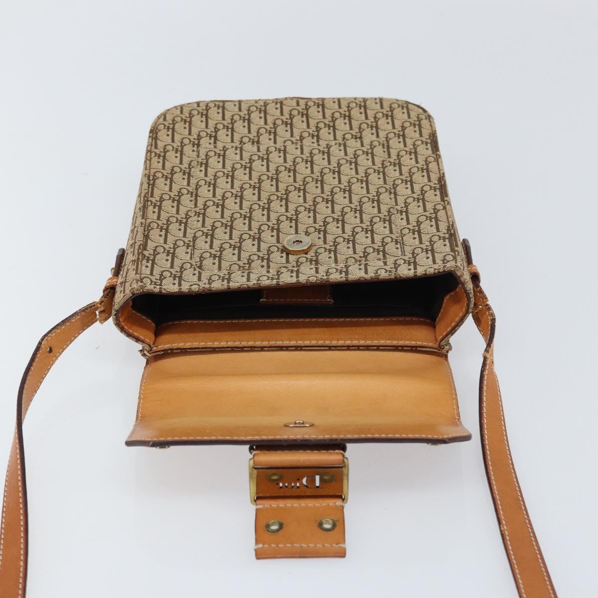 Christian Dior Trotter Canvas Shoulder Bag Brown Gold Auth 158816