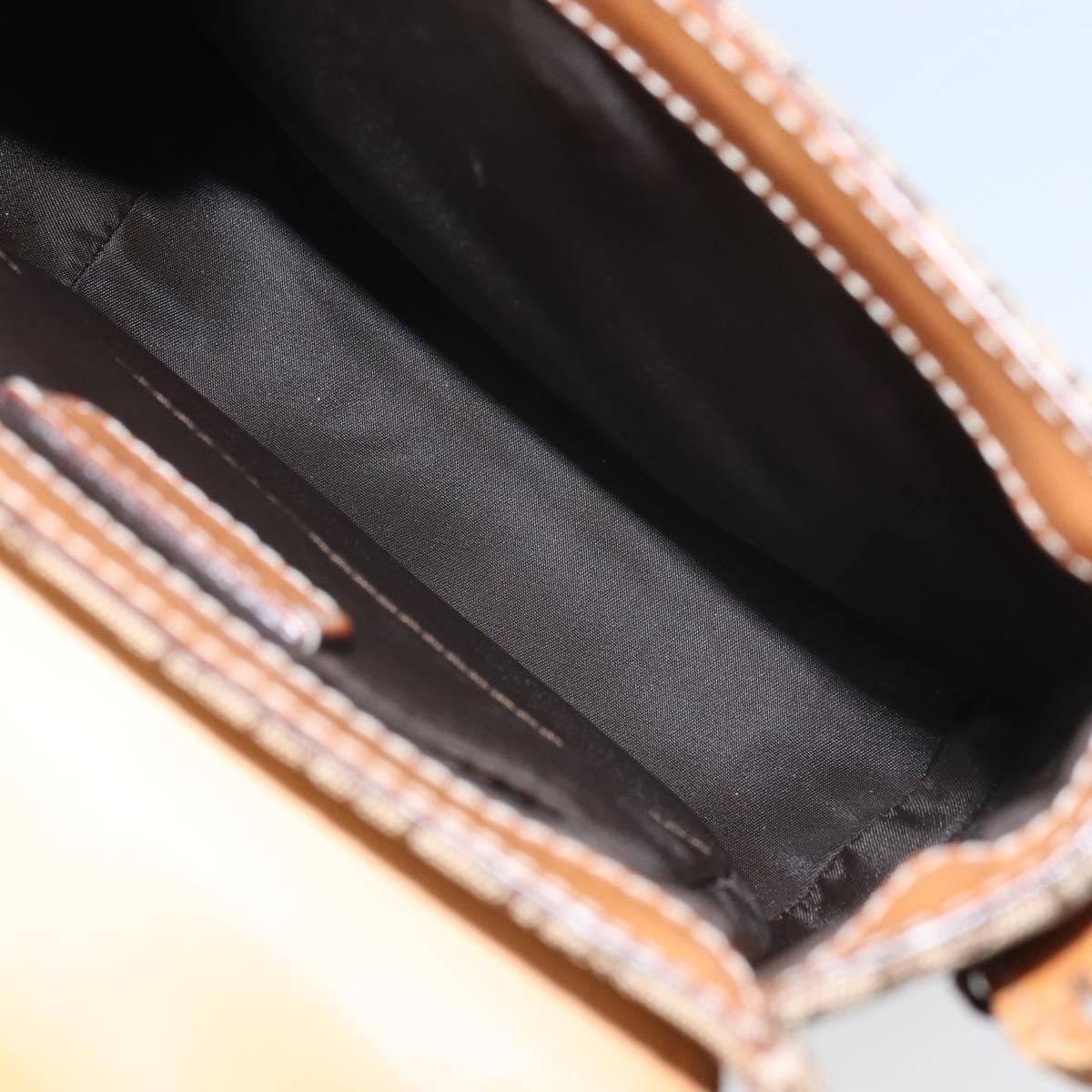 Christian Dior Trotter Canvas Shoulder Bag Brown Gold Auth 158816