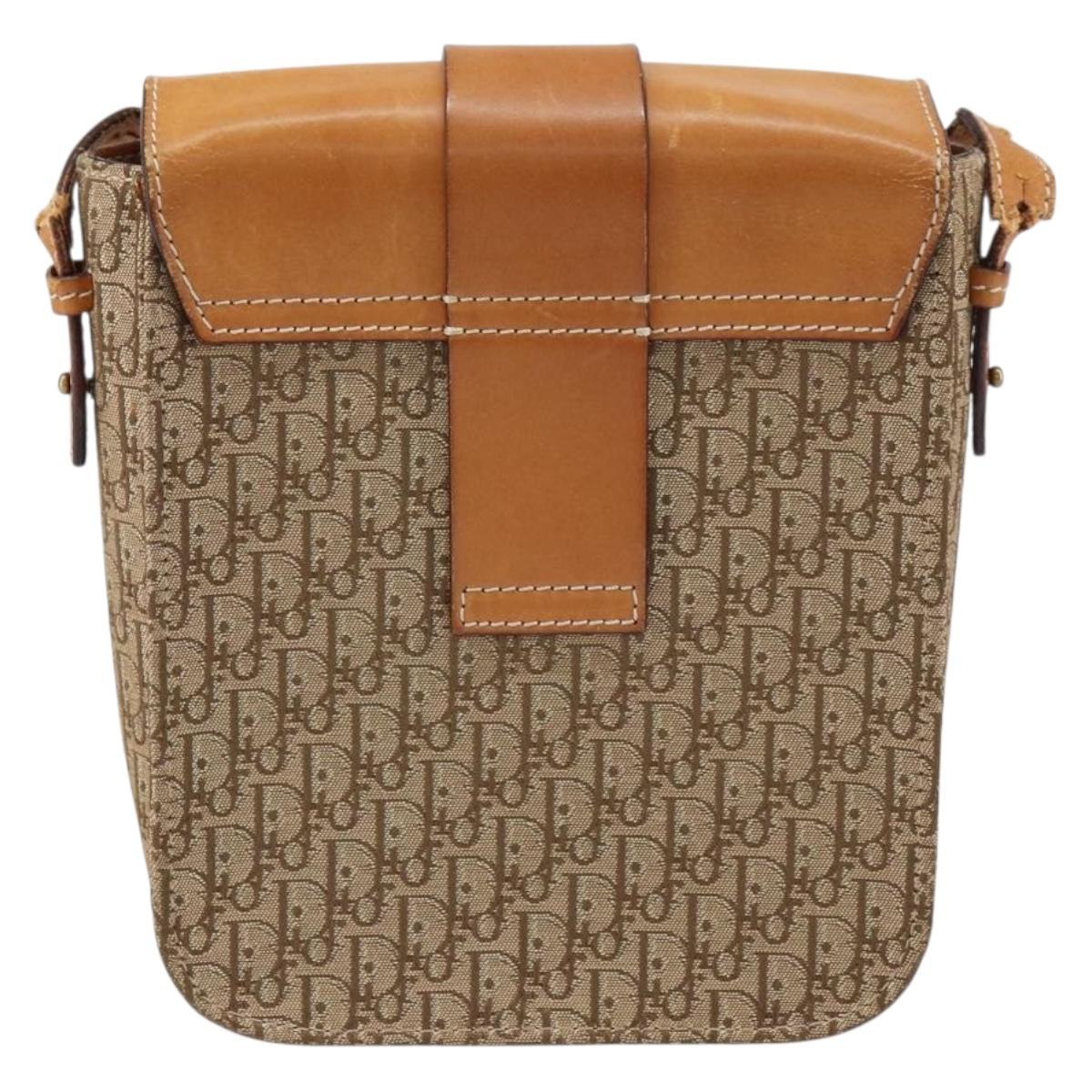 Christian Dior Trotter Canvas Shoulder Bag Brown Gold Auth 158816