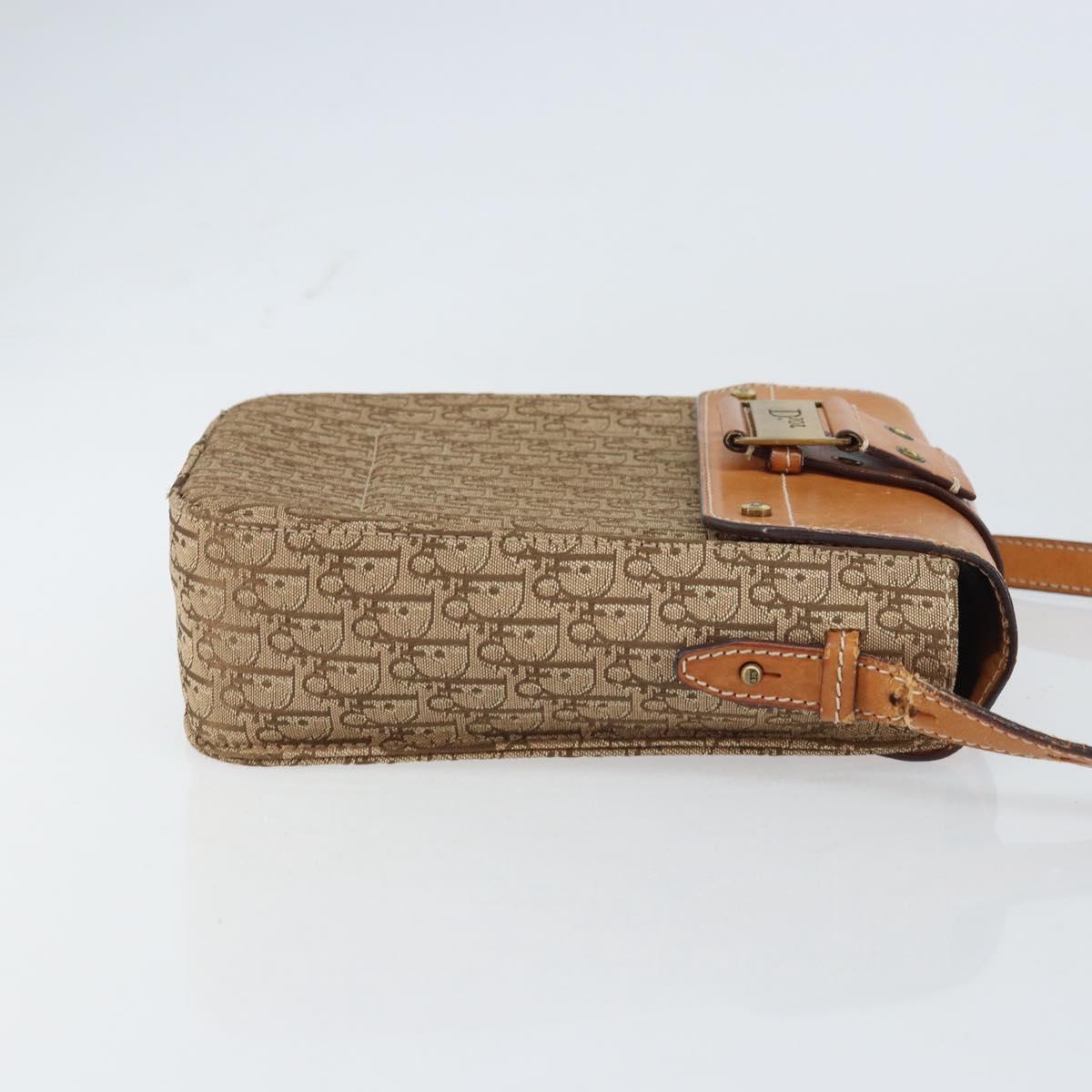 Christian Dior Trotter Canvas Shoulder Bag Brown Gold Auth 158816