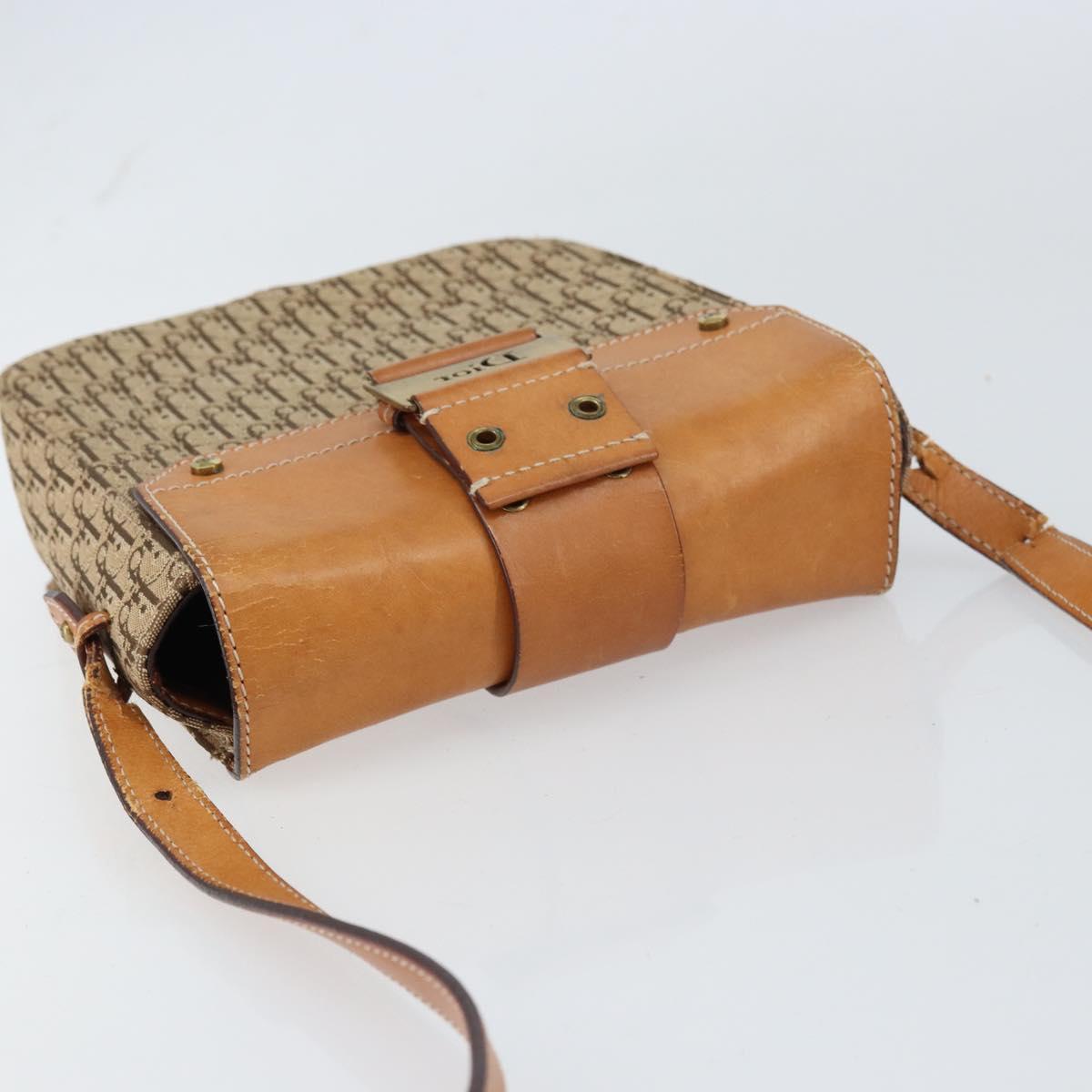Christian Dior Trotter Canvas Shoulder Bag Brown Gold Auth 158816