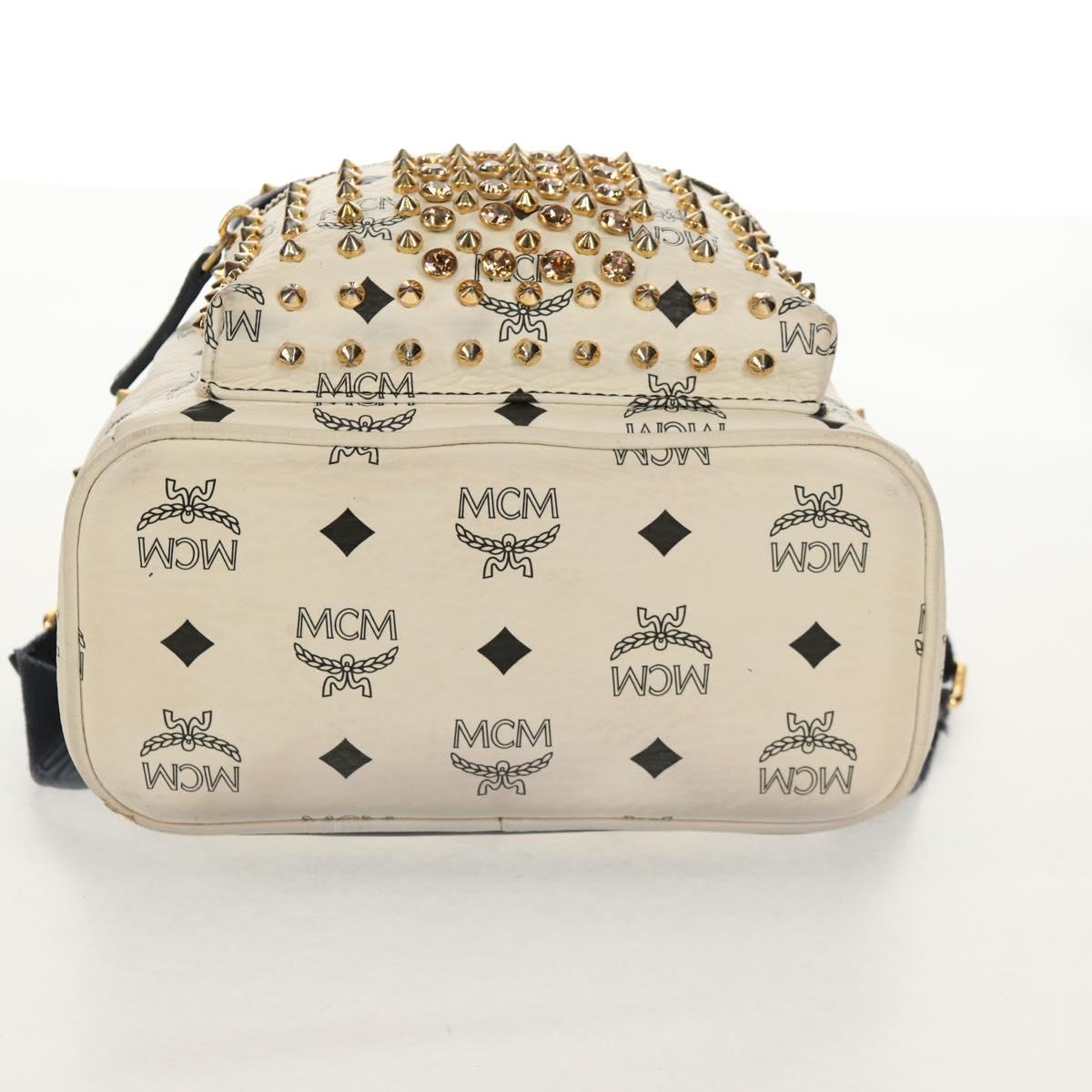 MCM Vicetos Logogram Backpack PVC Leather White Gold Auth 158824