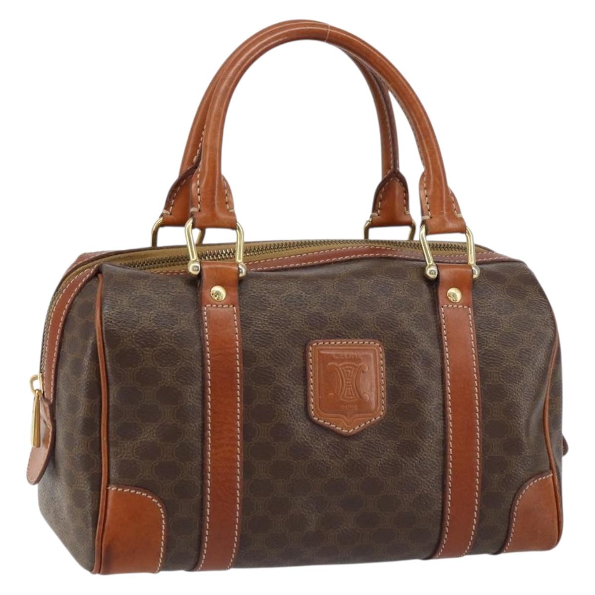 CELINE Macadam Canvas Hand Bag PVC Leather Brown Gold Auth 158827