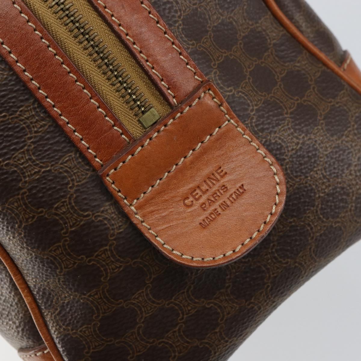 CELINE Macadam Canvas Hand Bag PVC Leather Brown Gold Auth 158827