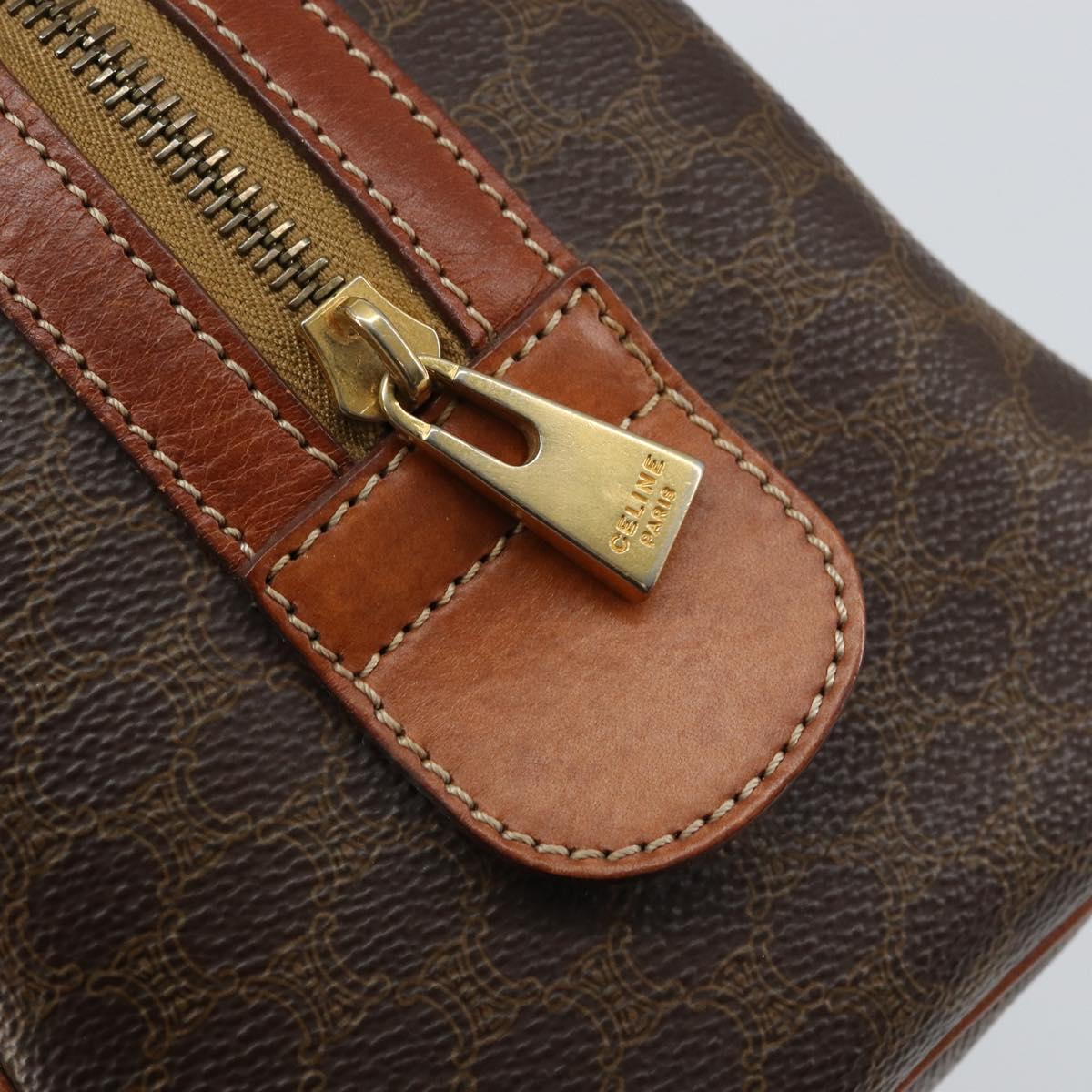 CELINE Macadam Canvas Hand Bag PVC Leather Brown Gold Auth 158827