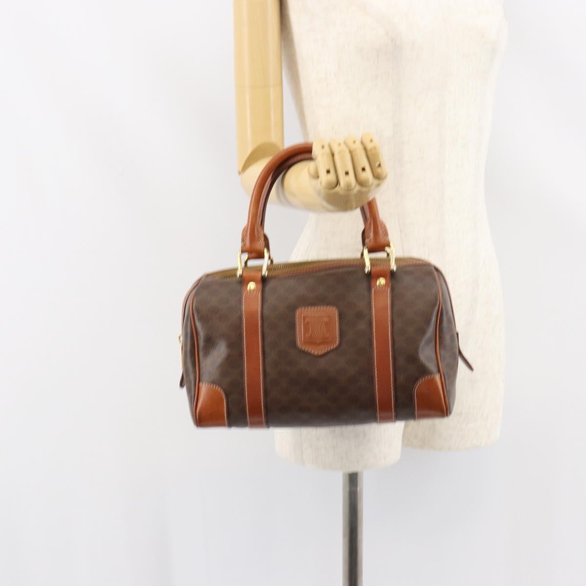 CELINE Macadam Canvas Hand Bag PVC Leather Brown Gold Auth 158827