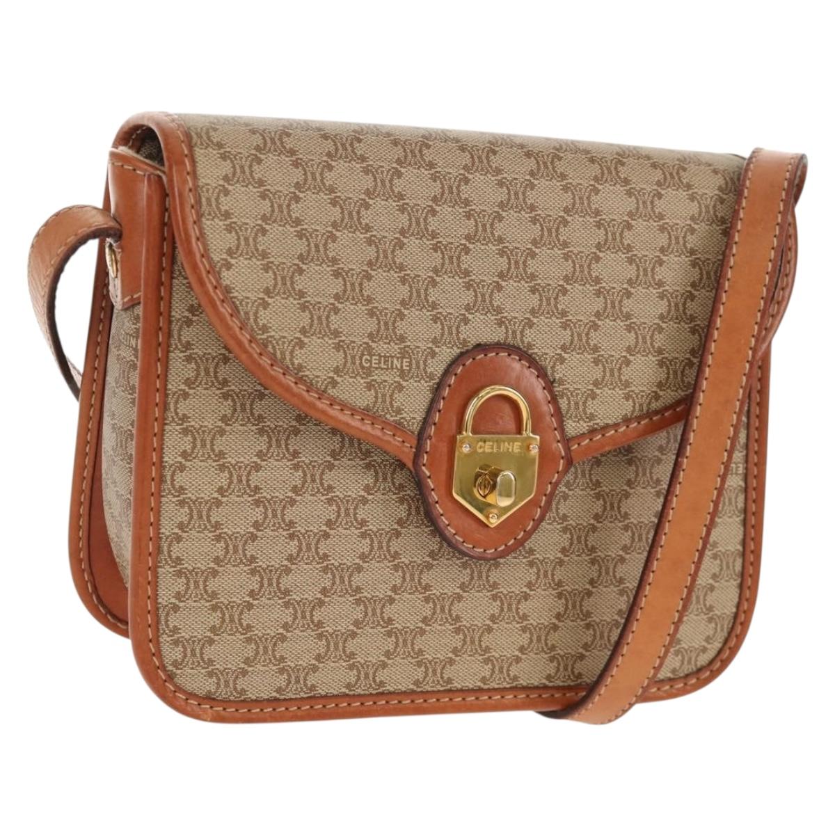 CELINE Macadam Canvas Shoulder Bag PVC Beige Gold Auth 158828