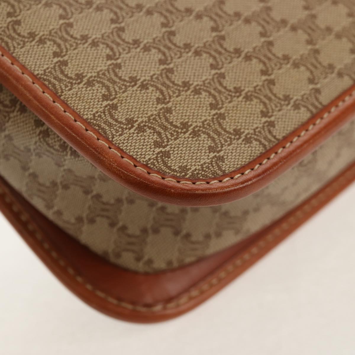 CELINE Macadam Canvas Shoulder Bag PVC Beige Gold Auth 158828