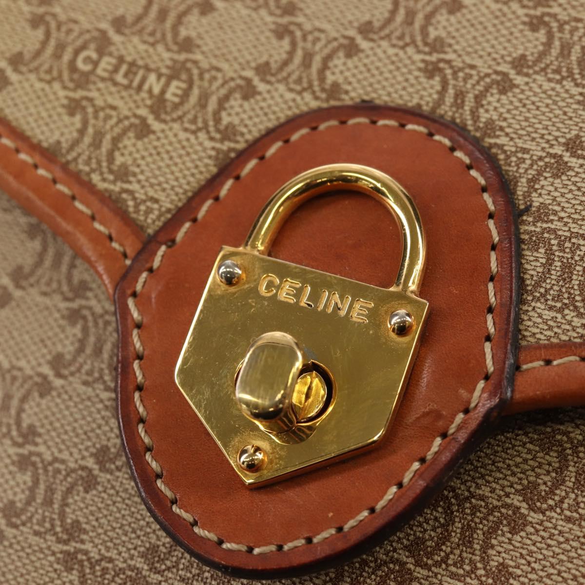 CELINE Macadam Canvas Shoulder Bag PVC Beige Gold Auth 158828