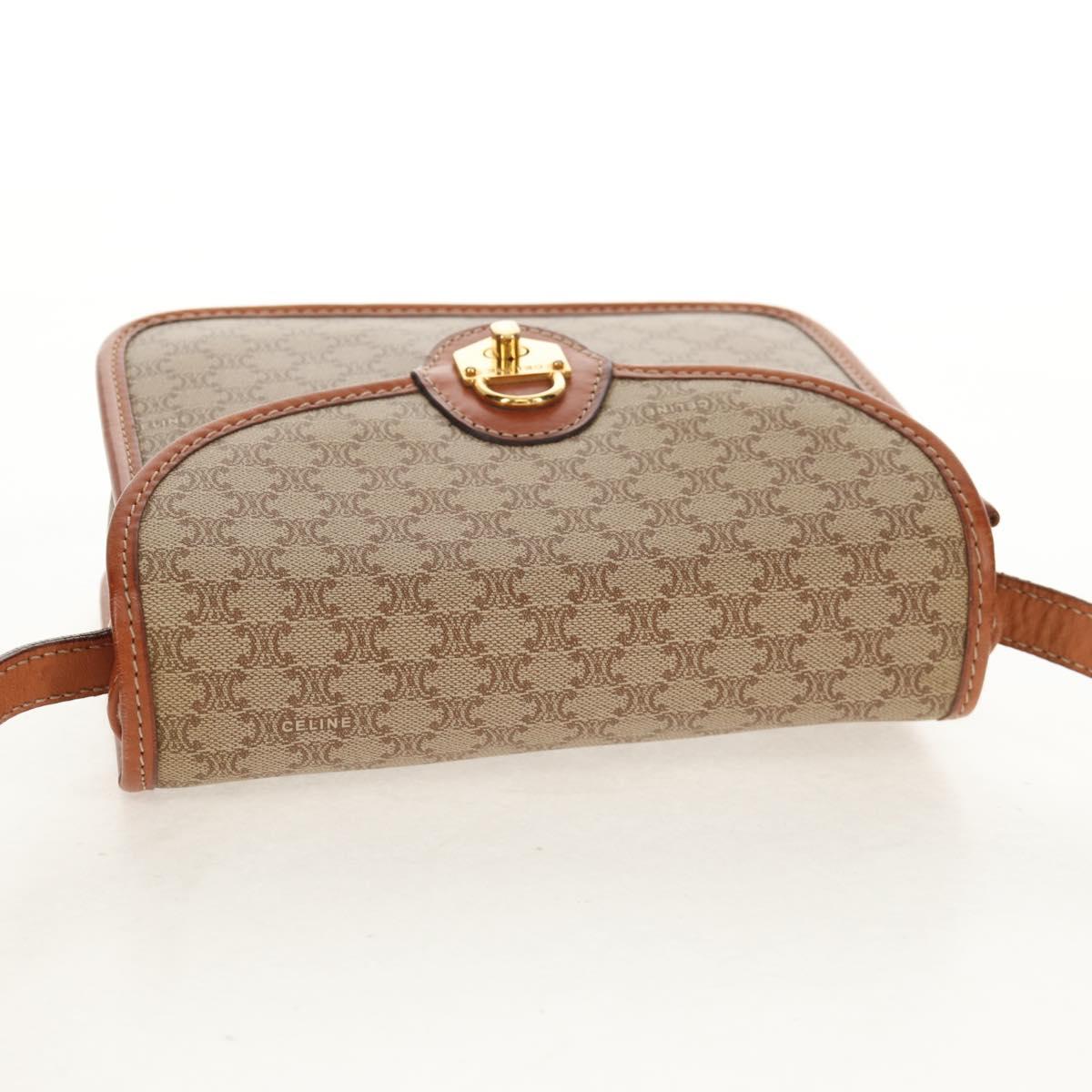 CELINE Macadam Canvas Shoulder Bag PVC Beige Gold Auth 158828