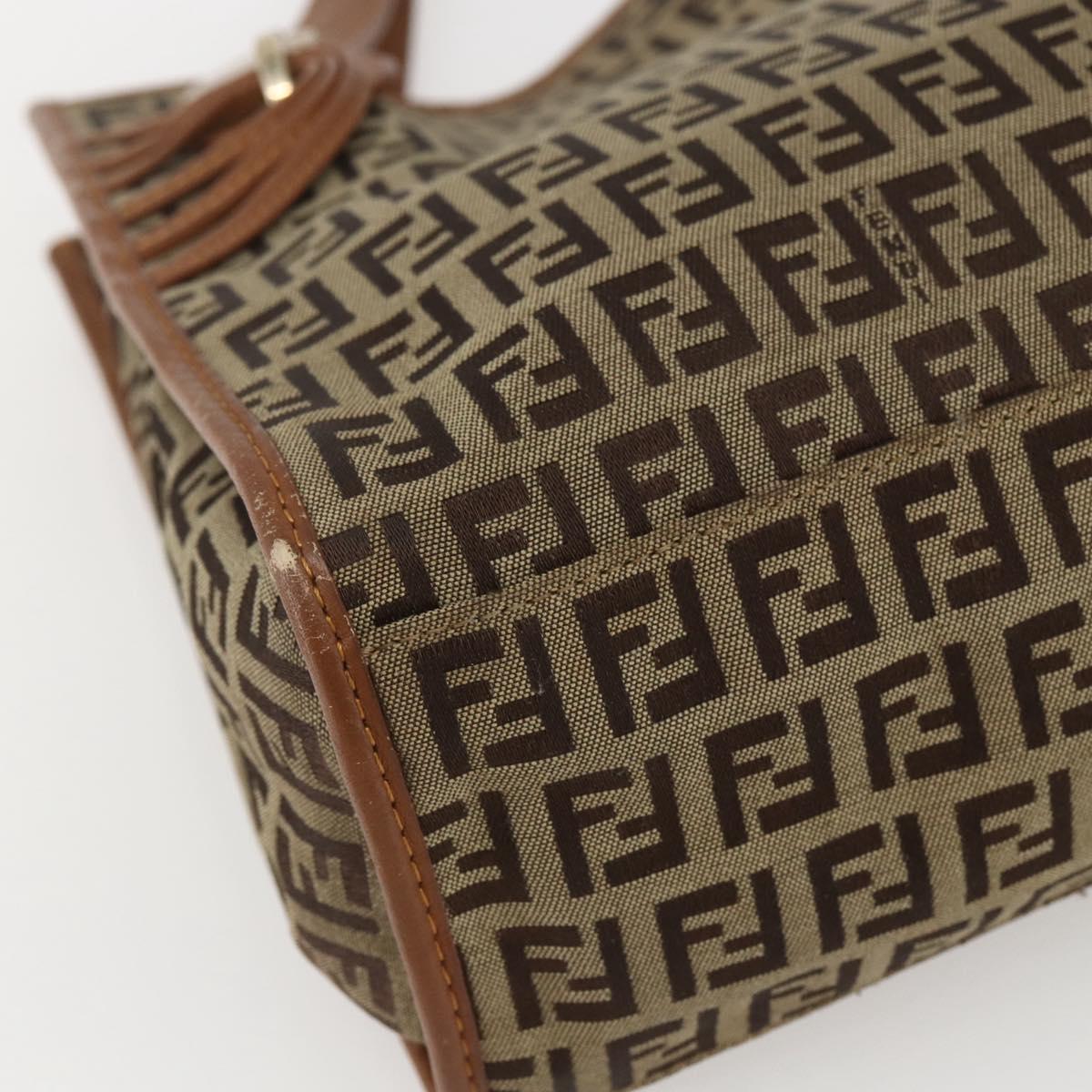 FENDI Zucchino Canvas Tote Bag Beige Gold Auth 158832