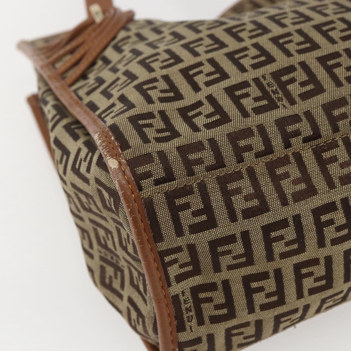 FENDI Zucchino Canvas Tote Bag Beige Gold Auth 158832