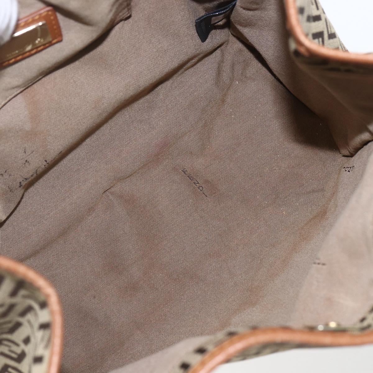 FENDI Zucchino Canvas Tote Bag Beige Gold Auth 158832