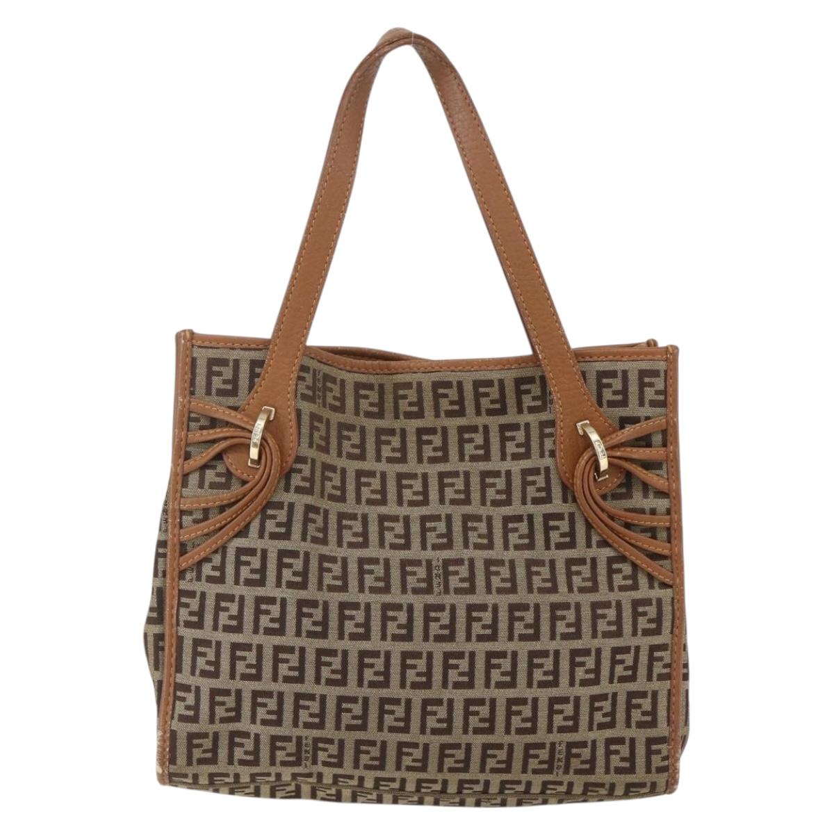 FENDI Zucchino Canvas Tote Bag Beige Gold Auth 158832