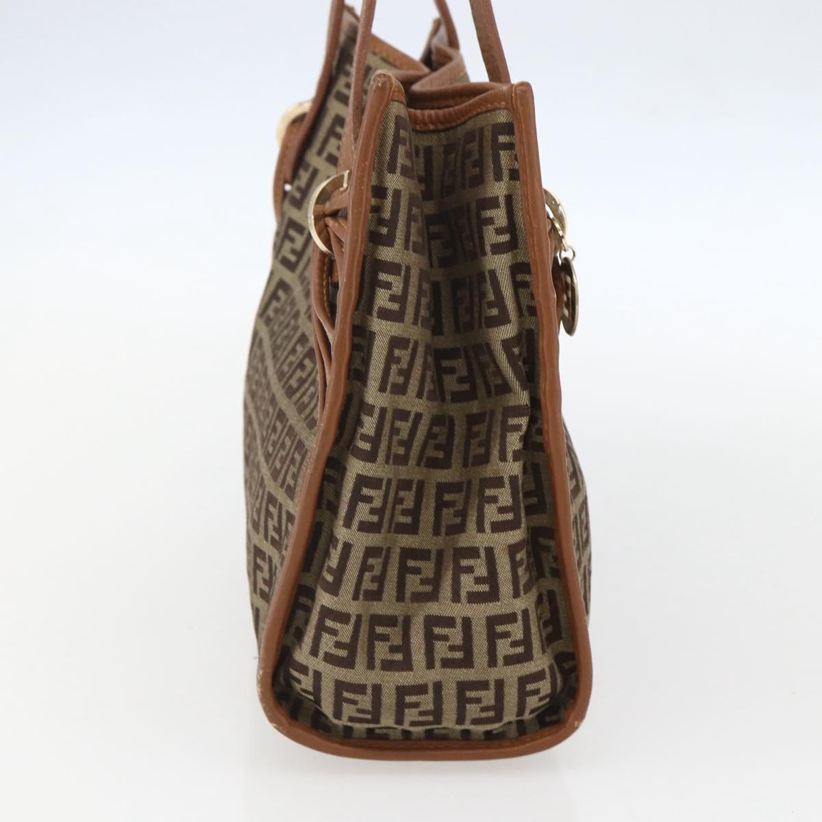 FENDI Zucchino Canvas Tote Bag Beige Gold Auth 158832