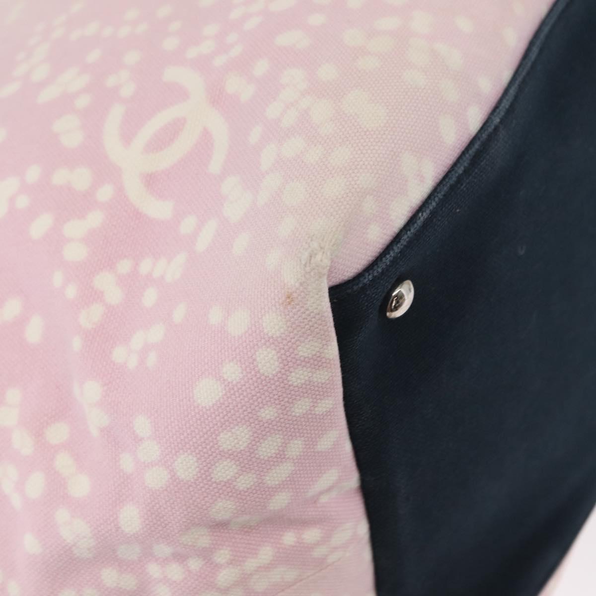 CHANEL Tote Bag Canvas Pink Silver CC Auth 158837