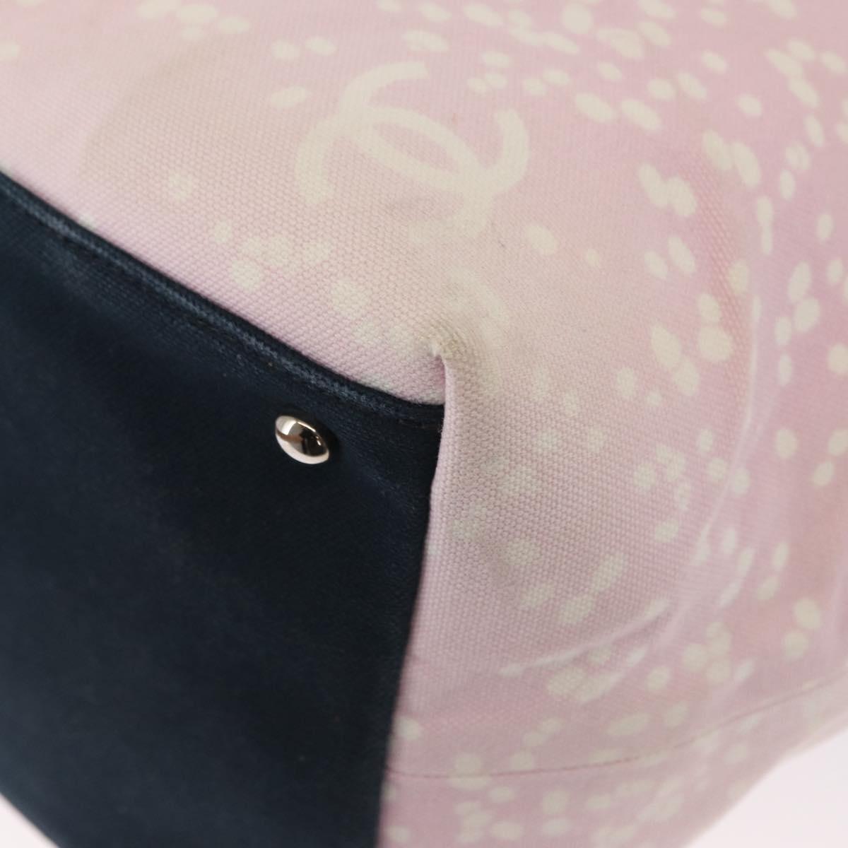 CHANEL Tote Bag Canvas Pink Silver CC Auth 158837