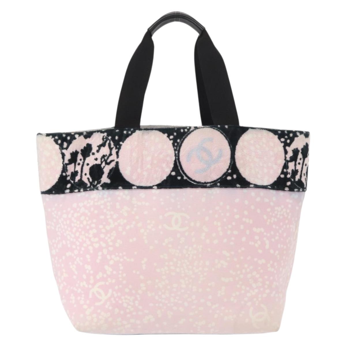 CHANEL Tote Bag Canvas Pink Silver CC Auth 158837