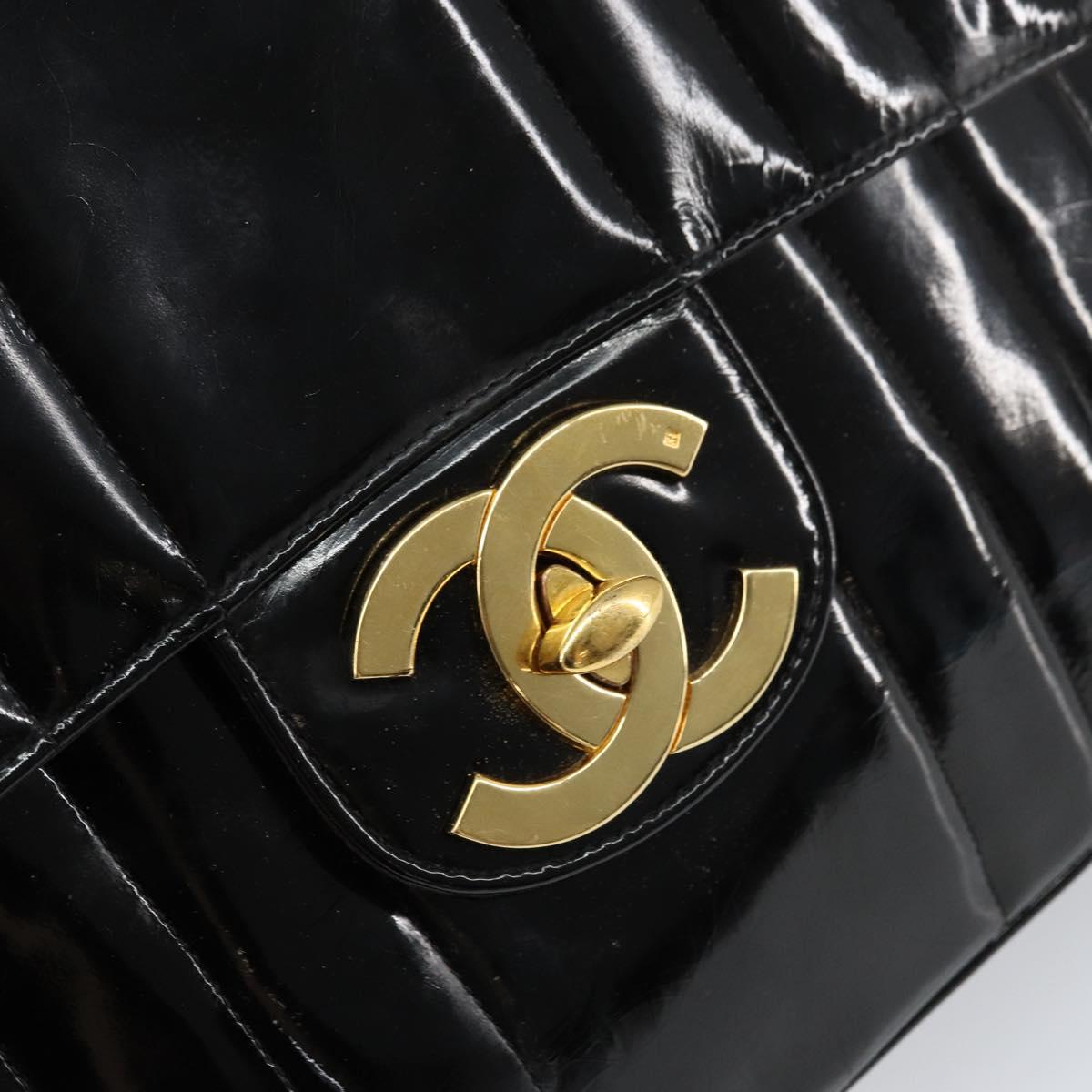 CHANEL Matelasse 30 Chain Shoulder Bag Enamel Black Gold CC Auth 158839