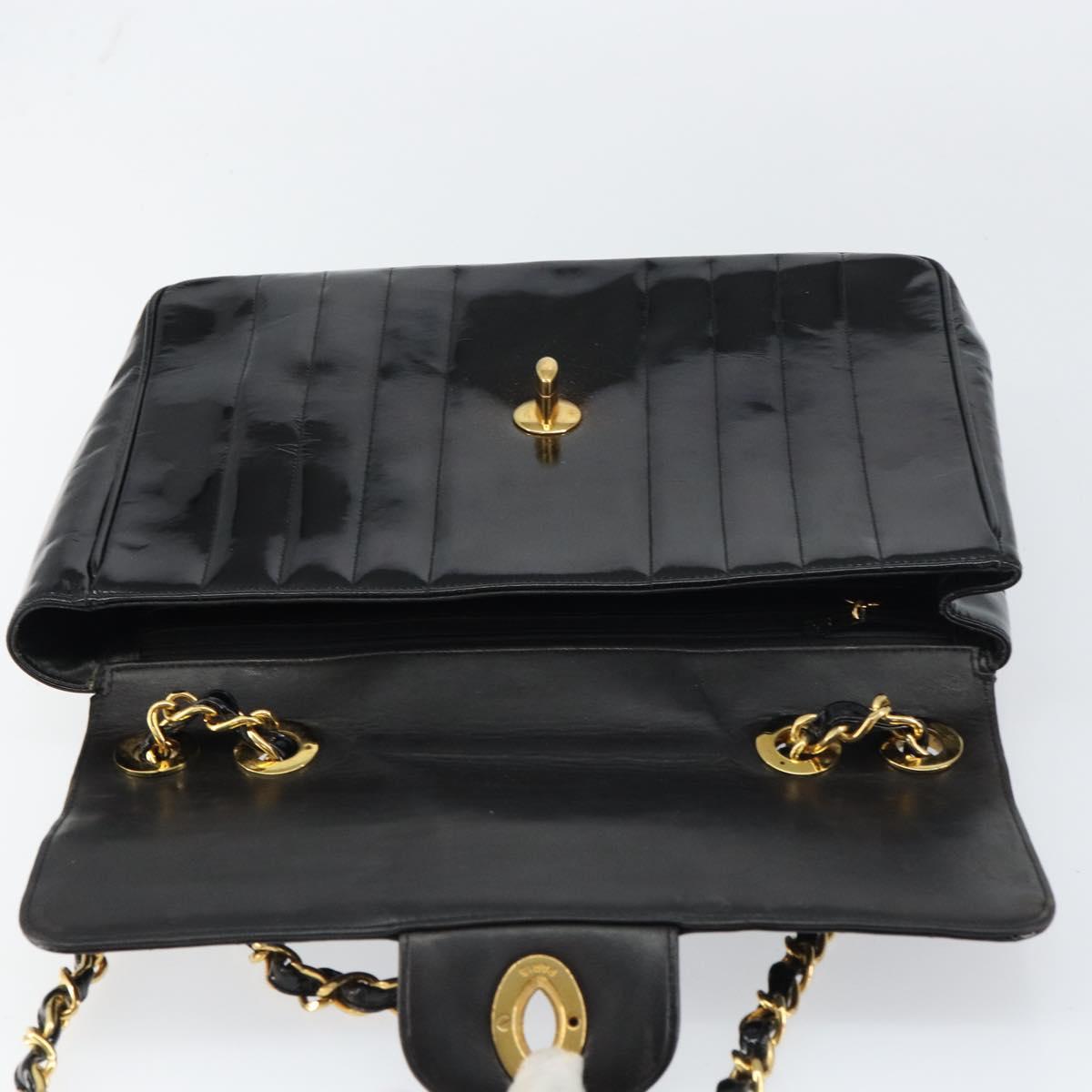 CHANEL Matelasse 30 Chain Shoulder Bag Enamel Black Gold CC Auth 158839