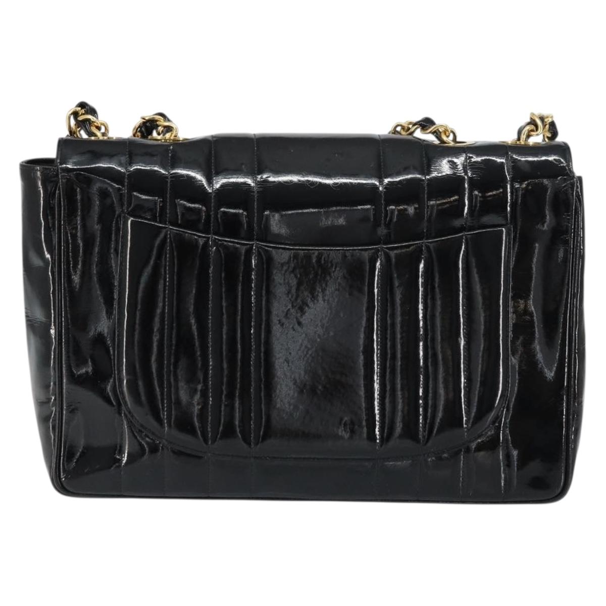 CHANEL Matelasse 30 Chain Shoulder Bag Enamel Black Gold CC Auth 158839