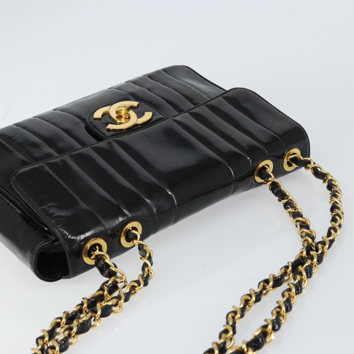 CHANEL Matelasse 30 Chain Shoulder Bag Enamel Black Gold CC Auth 158839