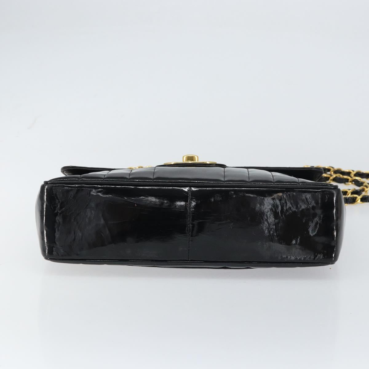 CHANEL Matelasse 30 Chain Shoulder Bag Enamel Black Gold CC Auth 158839