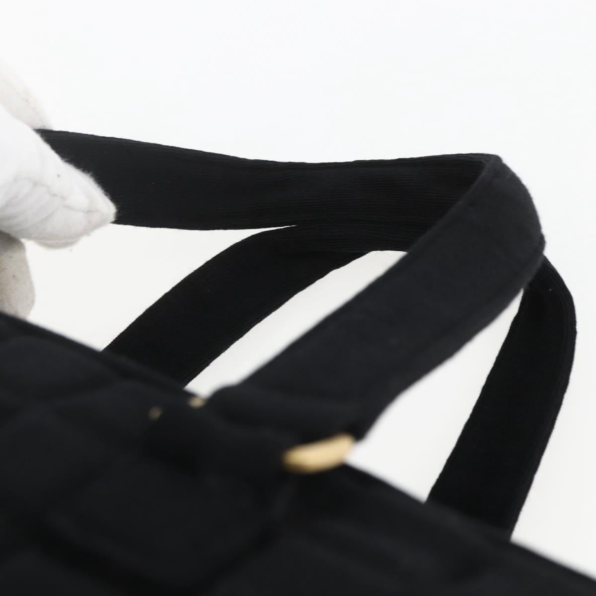 CHANEL Choco Bar Hand Bag Cotton Black Gold CC Auth 158843