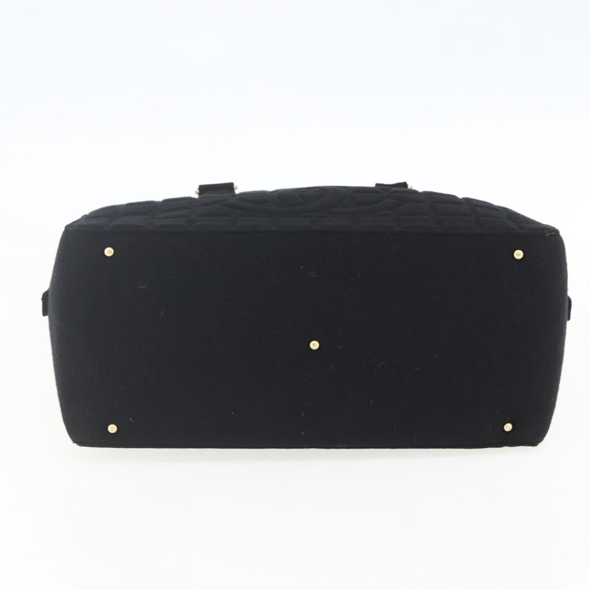 CHANEL Choco Bar Hand Bag Cotton Black Gold CC Auth 158843