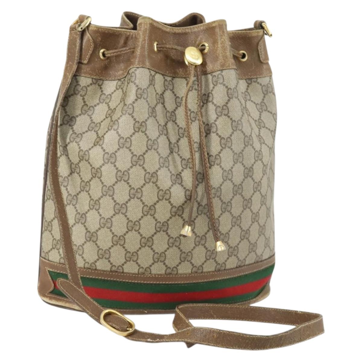 GUCCI GG Supreme Web Sherry Line Bag PVC Beige Gold 41 02 085 Auth 158845