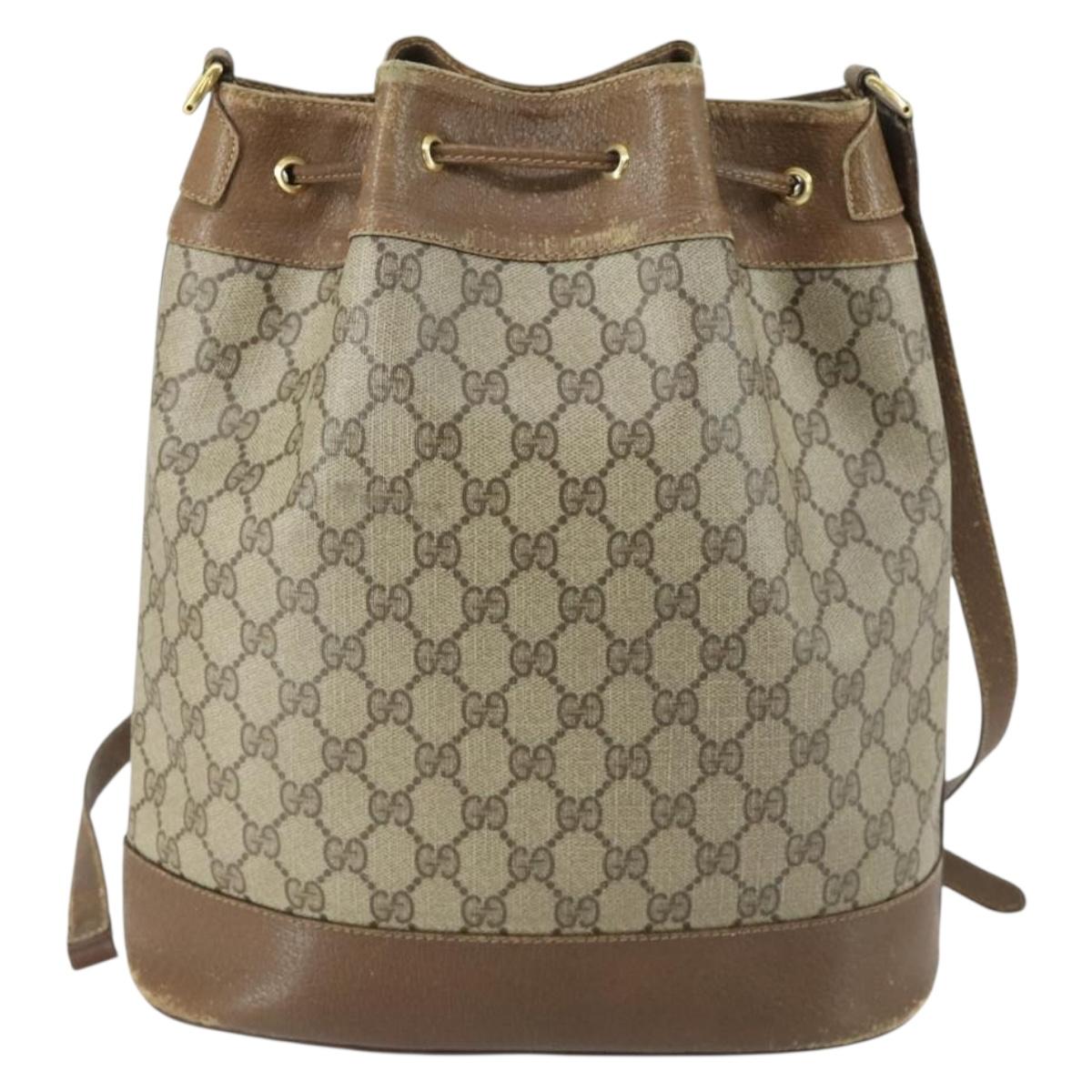 GUCCI GG Supreme Web Sherry Line Bag PVC Beige Gold 41 02 085 Auth 158845