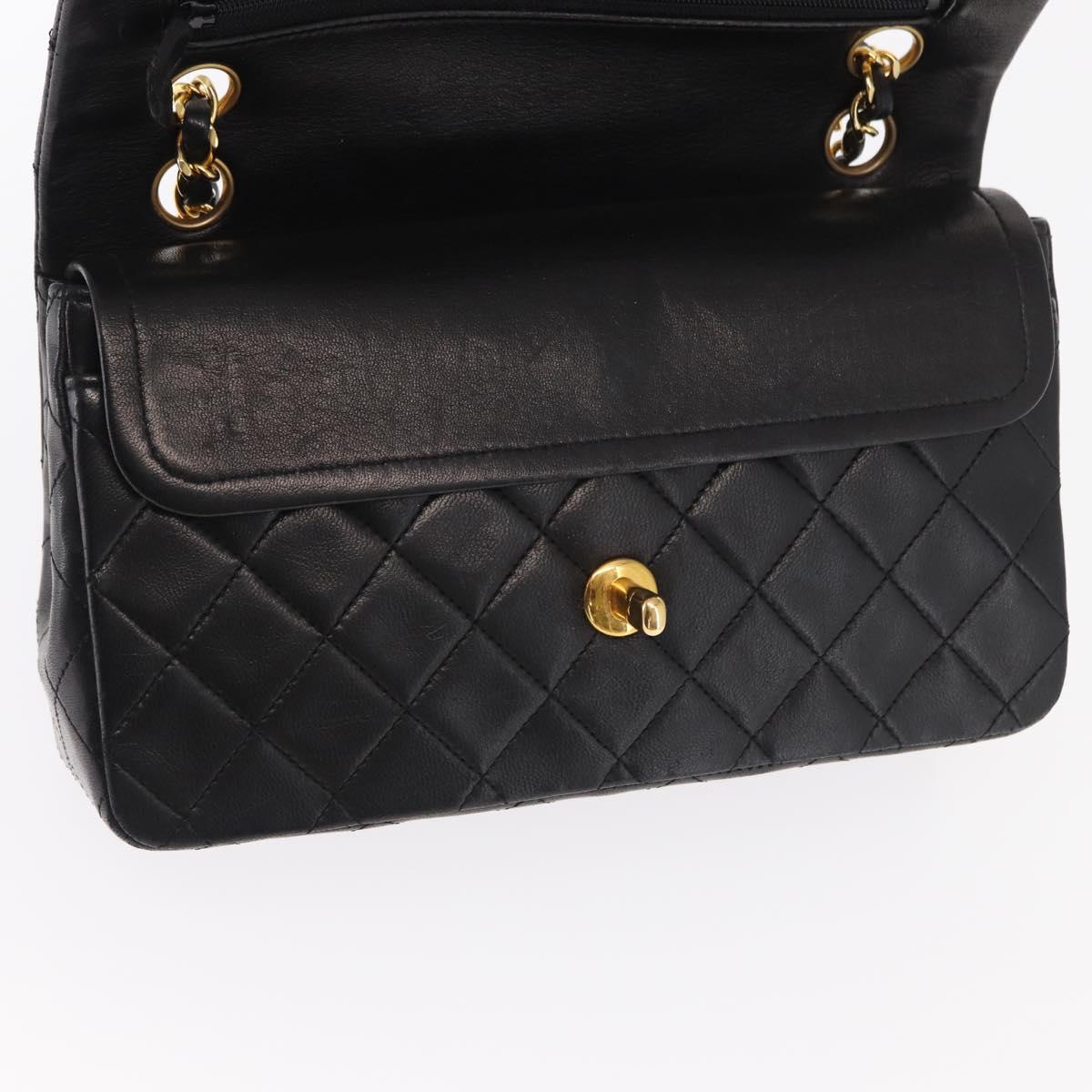 CHANEL Chain Double Flap Matelasse 23 Bag Lamb Skin Black Gold CC Auth 158862SM