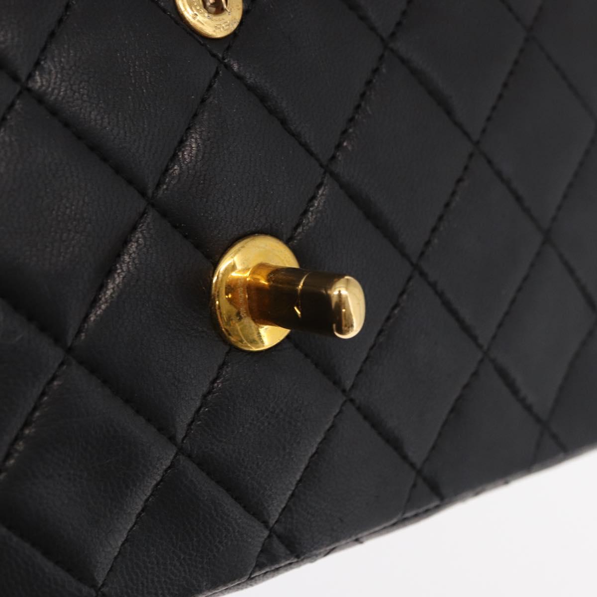 CHANEL Chain Double Flap Matelasse 23 Bag Lamb Skin Black Gold CC Auth 158862SM