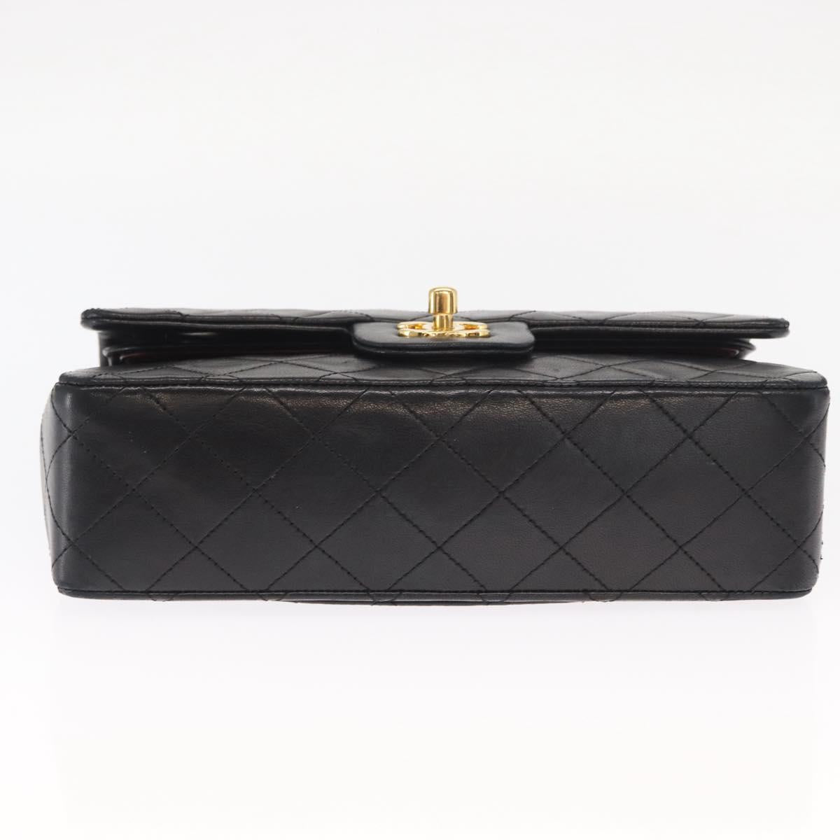 CHANEL Chain Double Flap Matelasse 23 Bag Lamb Skin Black Gold CC Auth 158862SM