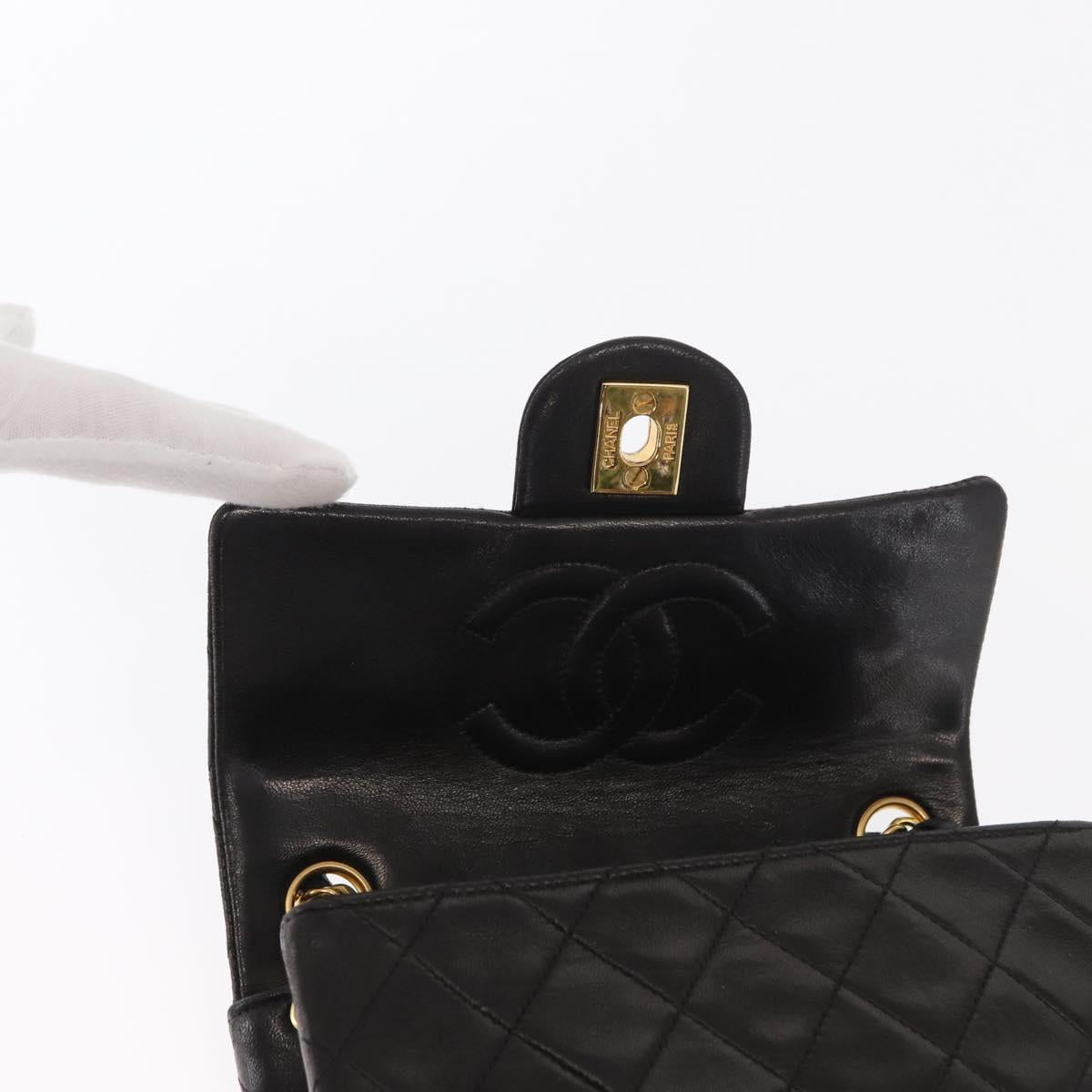 CHANEL Matelasse Chain Shoulder Bag Lamb Skin Gold Black CC Auth 158863SAV