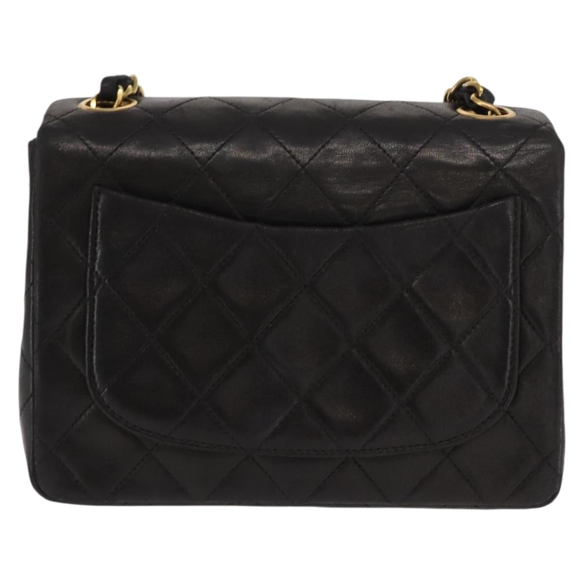 CHANEL Matelasse Chain Shoulder Bag Lamb Skin Gold Black CC Auth 158863SAV
