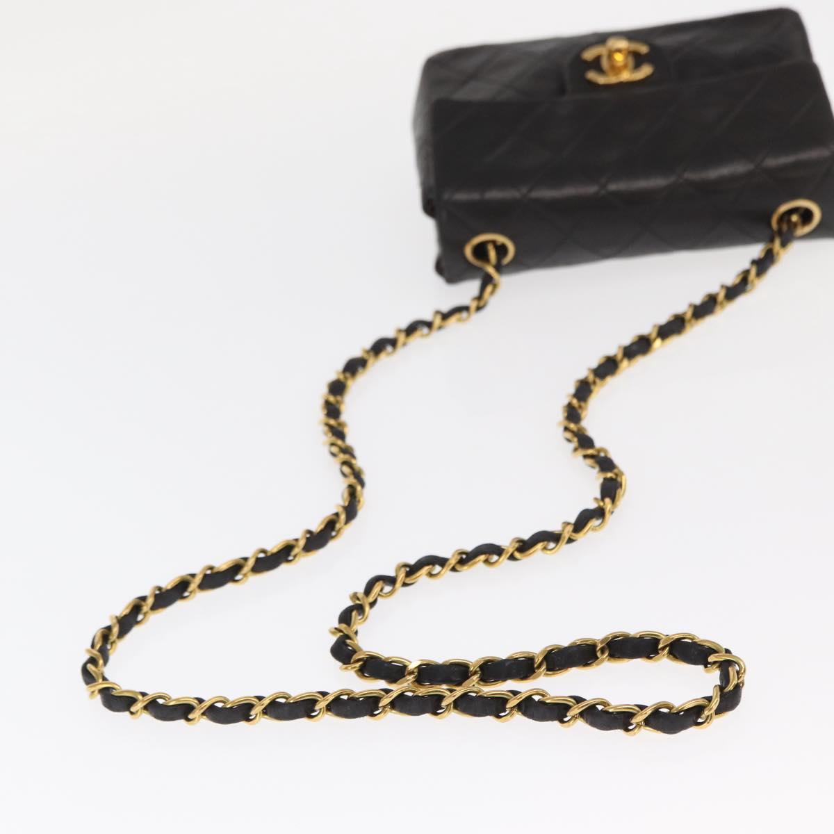 CHANEL Matelasse Chain Shoulder Bag Lamb Skin Gold Black CC Auth 158863SAV
