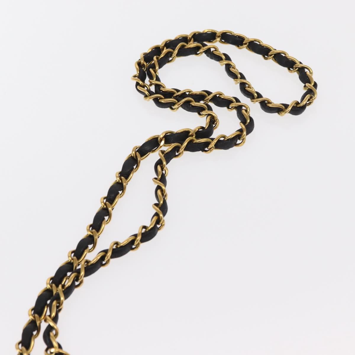 CHANEL Matelasse Chain Shoulder Bag Lamb Skin Gold Black CC Auth 158863SAV