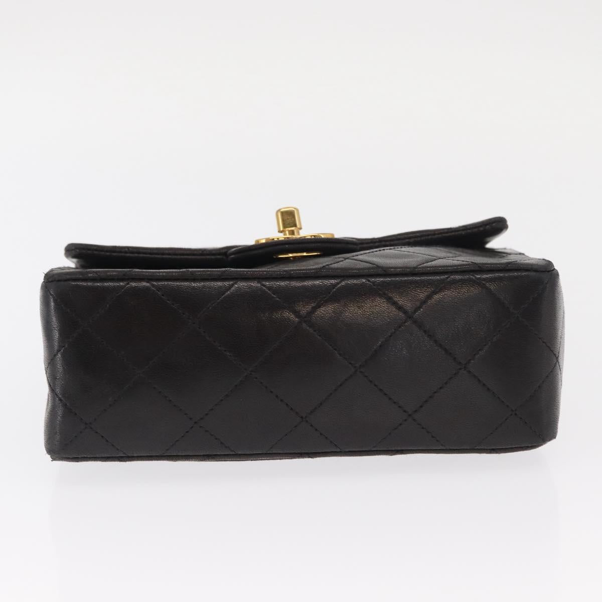 CHANEL Matelasse Chain Shoulder Bag Lamb Skin Gold Black CC Auth 158863SAV