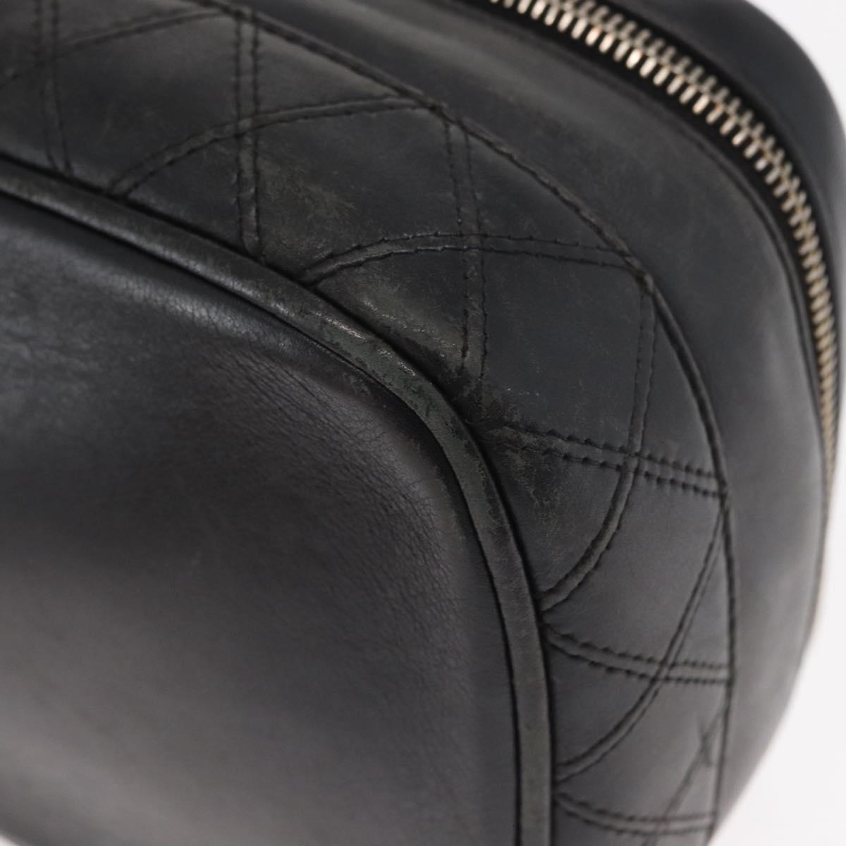 CHANEL Bicolore Vanity Hand Bag Lamb Skin Black Gold CC Auth 158864