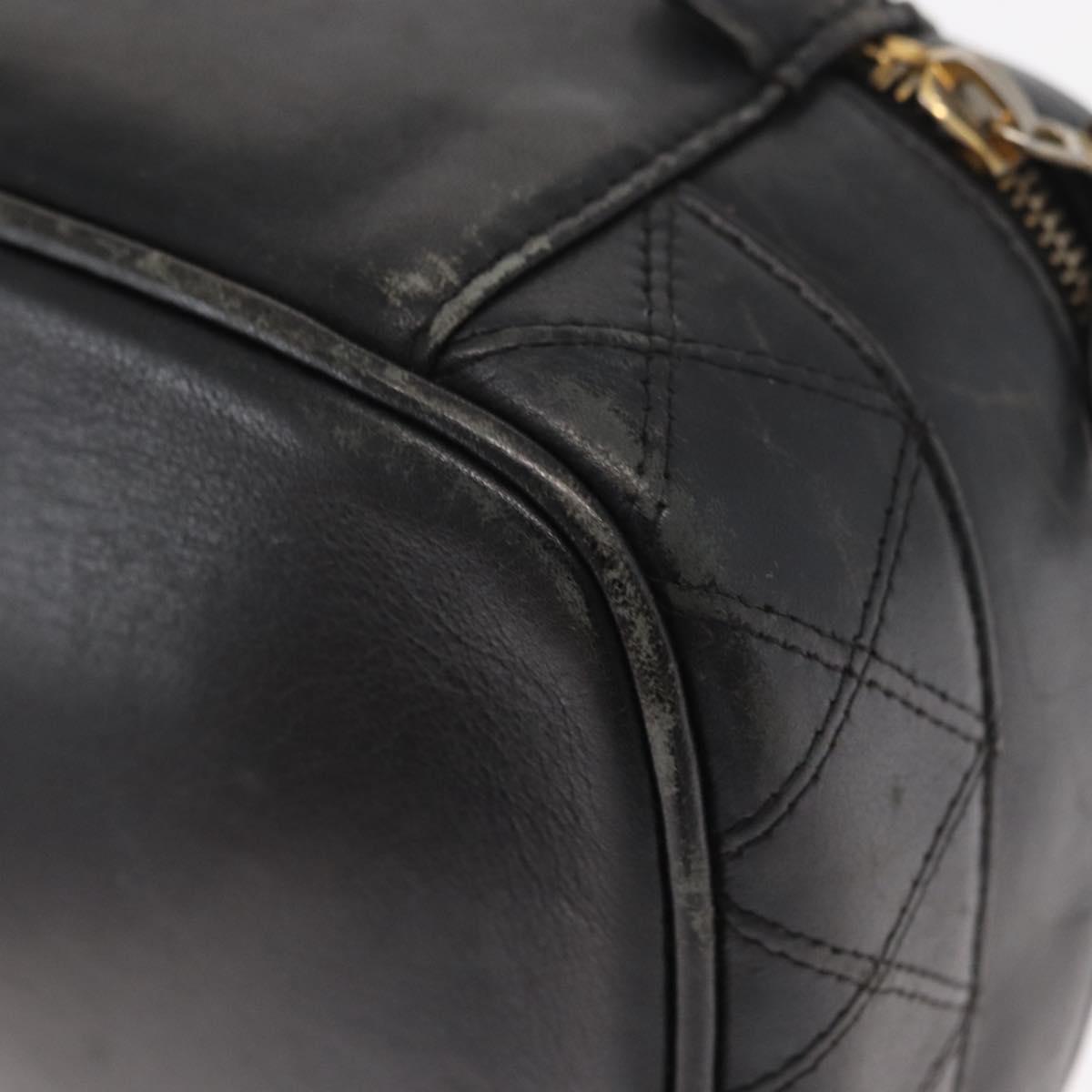 CHANEL Bicolore Vanity Hand Bag Lamb Skin Black Gold CC Auth 158864