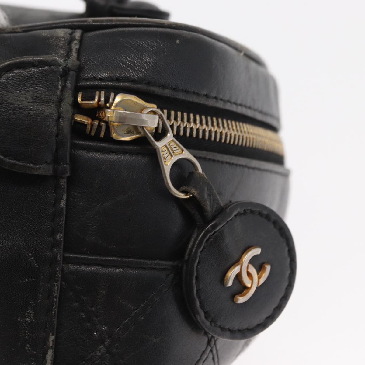 CHANEL Bicolore Vanity Hand Bag Lamb Skin Black Gold CC Auth 158864